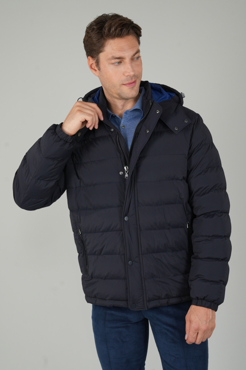 Erkek Kapşonlu Şişme Mont Lacivert - 5