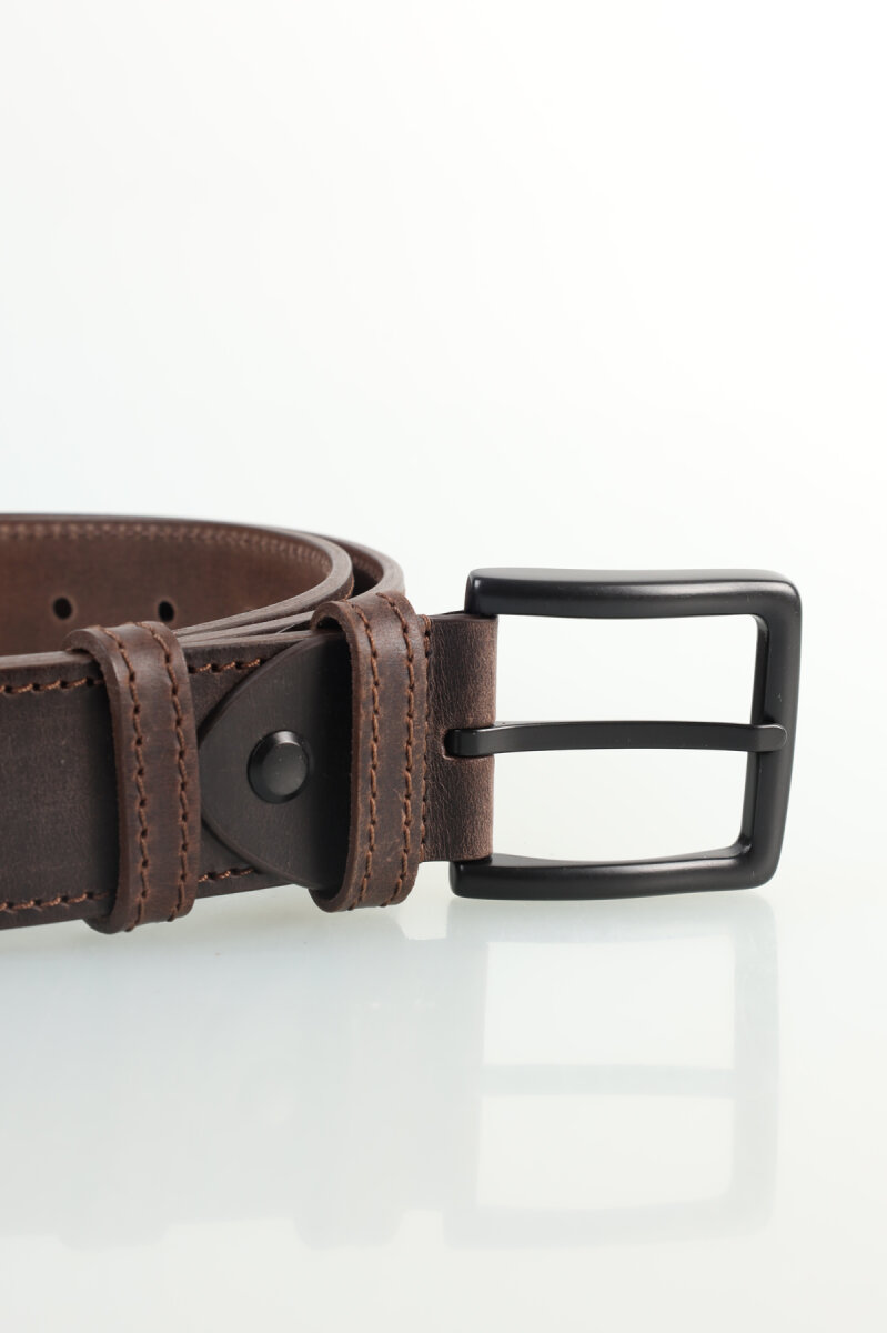 Erkek Kenar Dikişli Tokalı Kahve Kemer - 2