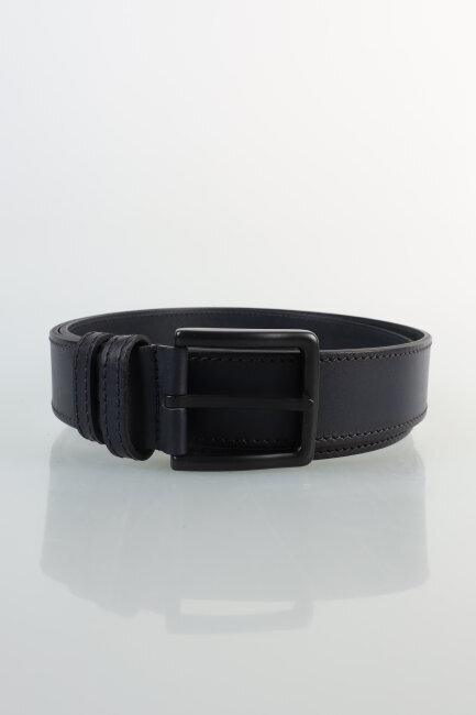 Erkek Kenar Dikişli Tokalı Siyah Kemer Siyah