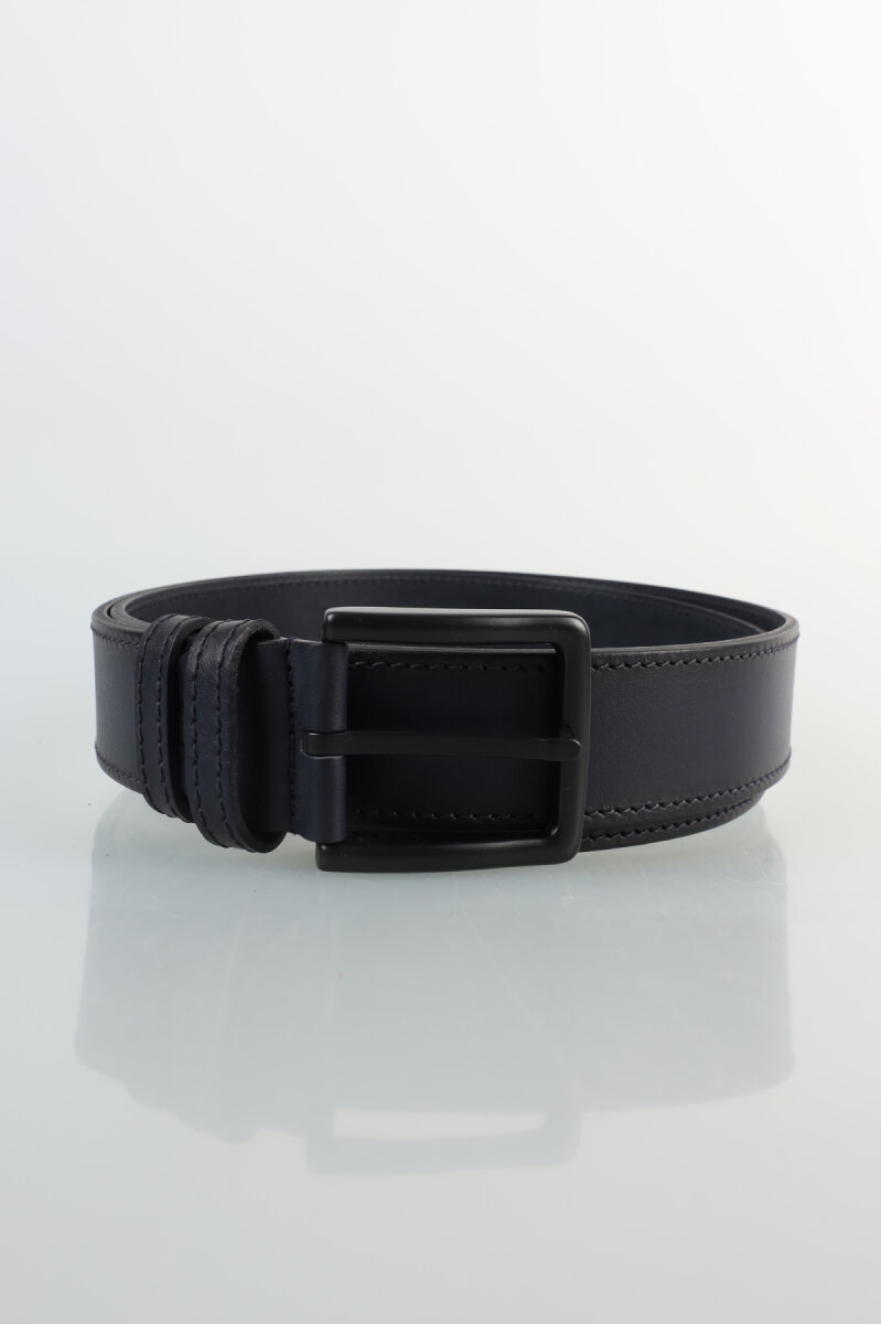 Erkek Kenar Dikişli Tokalı Siyah Kemer - 1