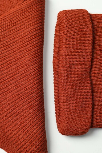 Erkek Kiremit Düz Bere Kaşkol Seti - 5