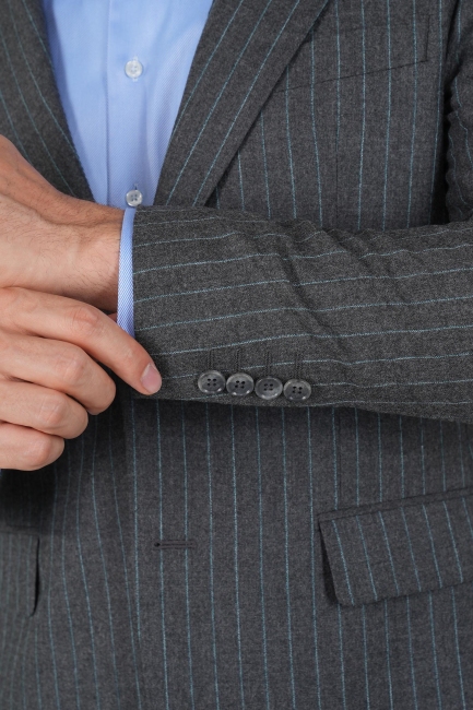 Erkek Kırlangıç Yaka 6 Drop Çizgili Gri Takım Elbise - 5