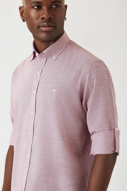 Erkek Kırmızı Pamuk Regular Fit Spor Gömlek - 3