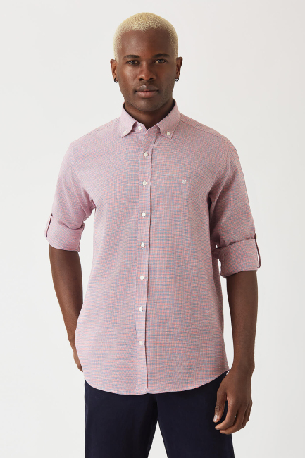 Erkek Kırmızı Pamuk Regular Fit Spor Gömlek