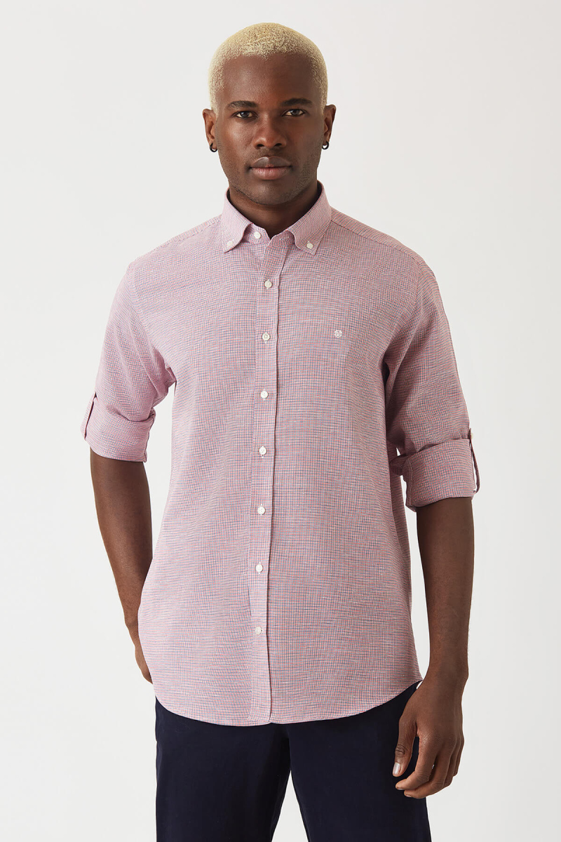 Erkek Kırmızı Pamuk Regular Fit Spor Gömlek