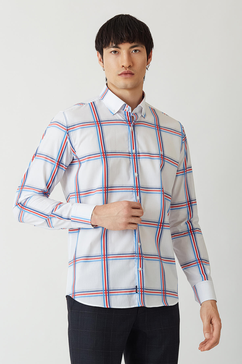 Erkek Kırmızı Paşa Yaka Regular Fit Spor Gömlek - 1