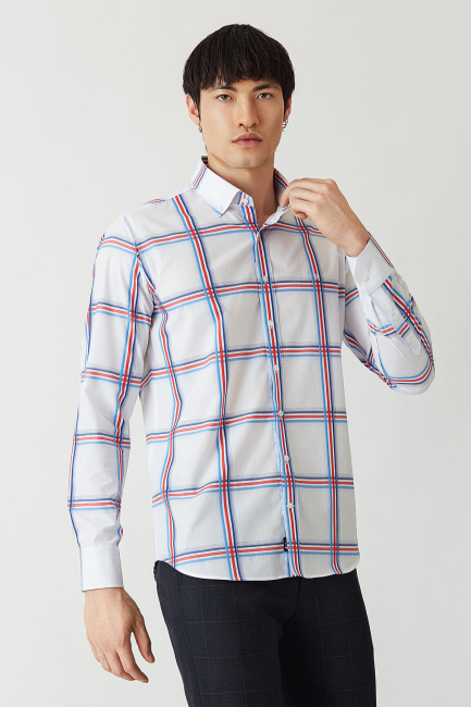 Erkek Kırmızı Paşa Yaka Regular Fit Spor Gömlek - 5