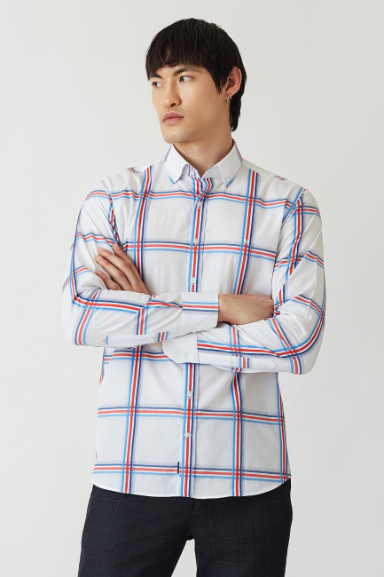 Erkek Kırmızı Paşa Yaka Regular Fit Spor Gömlek - 4