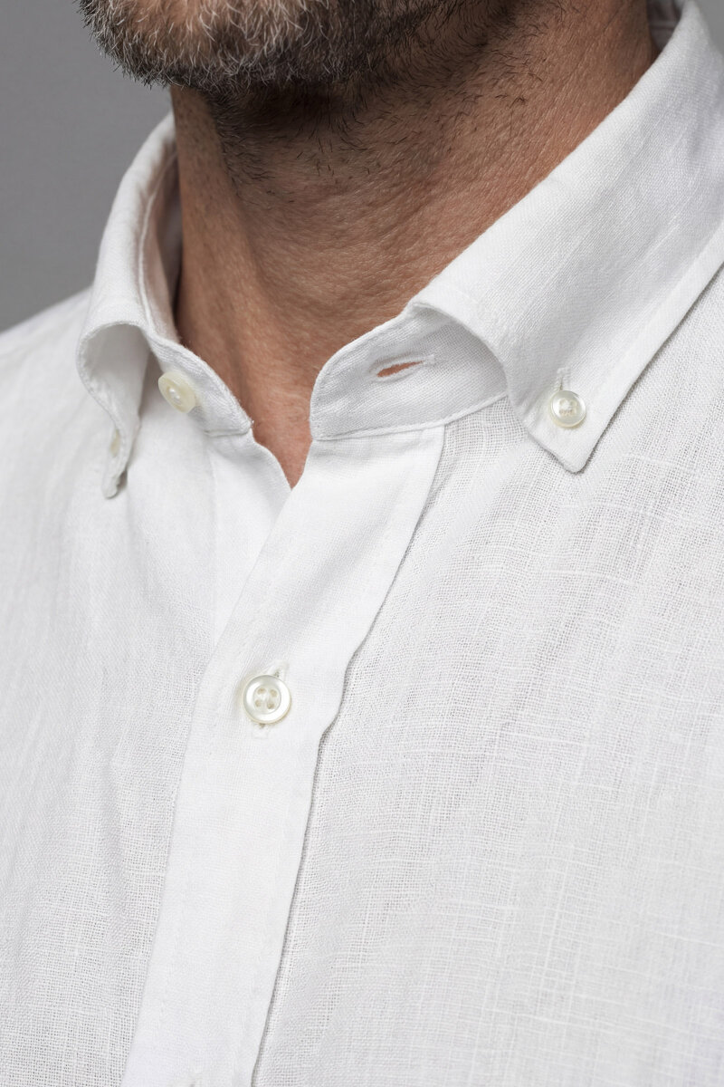 Erkek Kısa Kol Paşa Yaka Cepsiz Sedef Düğme Gömlek Beyaz - 3