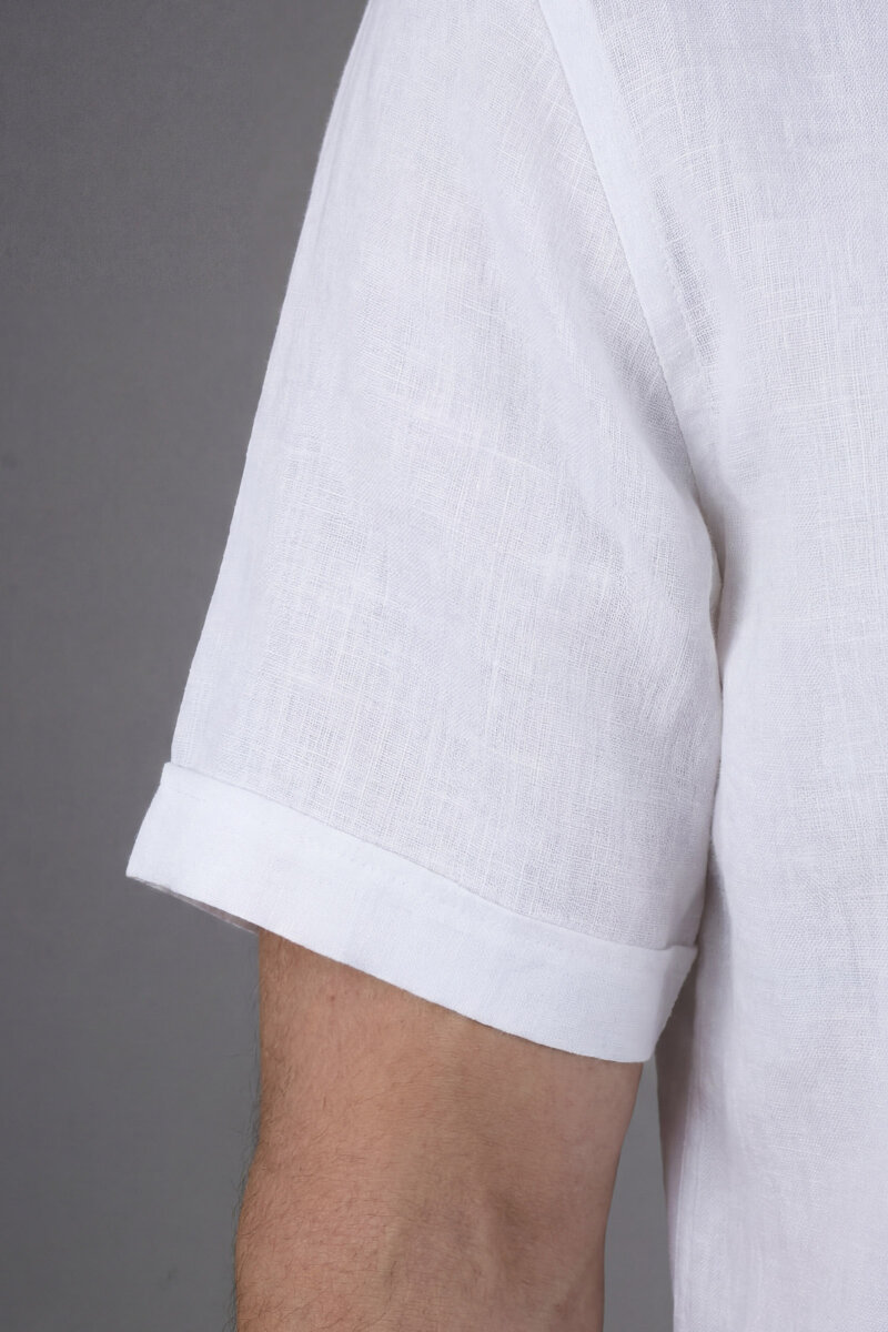 Erkek Kısa Kol Paşa Yaka Cepsiz Sedef Düğme Gömlek Beyaz - 4