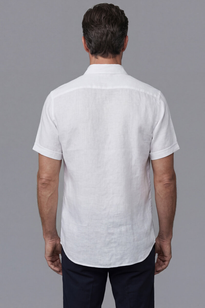 Erkek Kısa Kol Paşa Yaka Cepsiz Sedef Düğme Gömlek Beyaz (1)