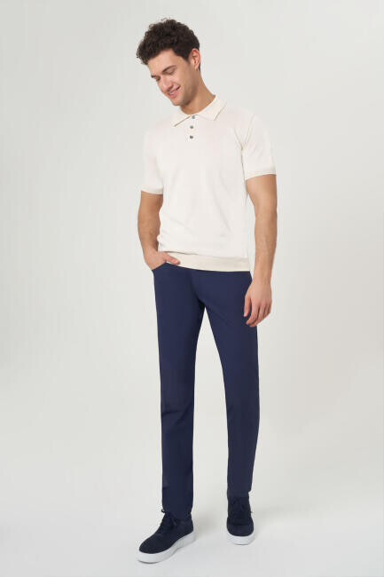 Erkek Kısa Kol Polo Yaka Düğmeli Basic Yazlık Triko T-Shirt Ekru - 4