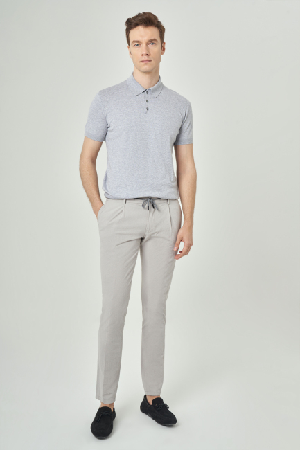 Erkek Kısa Kol Polo Yaka Düğmeli Basic Yazlık Triko T-Shirt Gri - 4