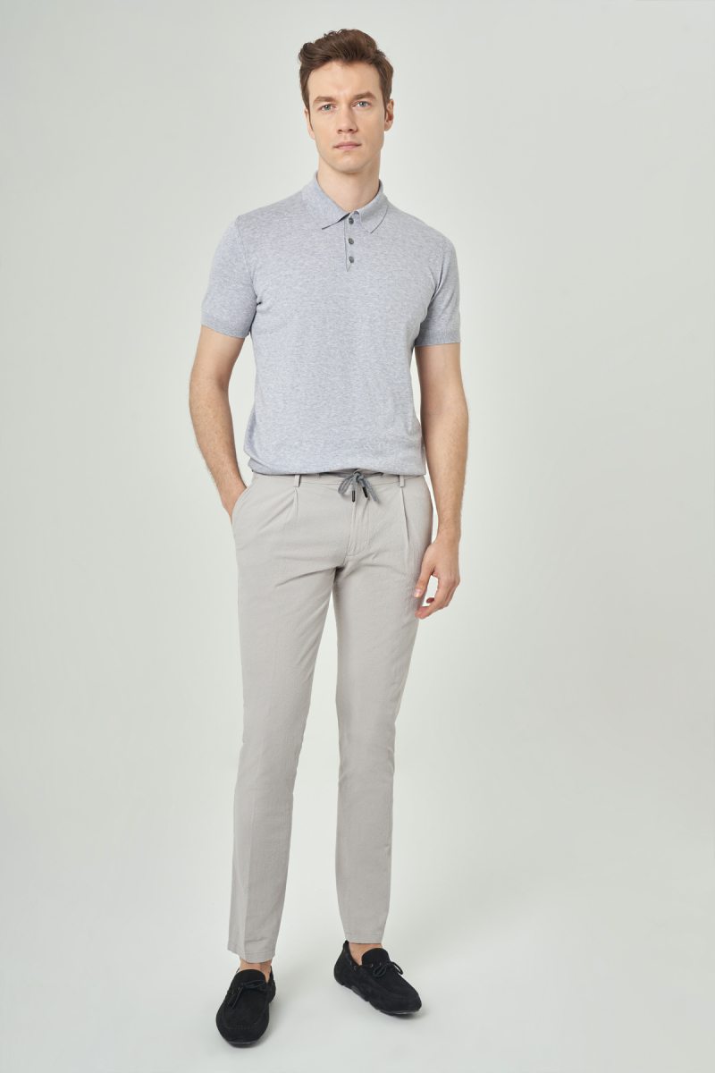 Erkek Kısa Kol Polo Yaka Düğmeli Basic Yazlık Triko T-Shirt Gri - 4