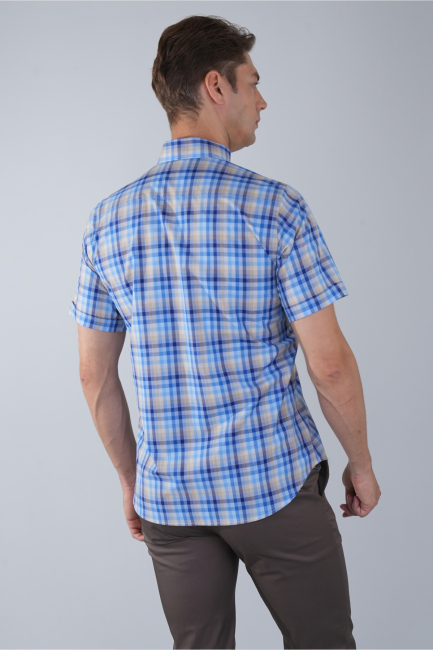 Erkek Kısa Kollu Regular Fit Pamuk Mavi Gömlek (1)