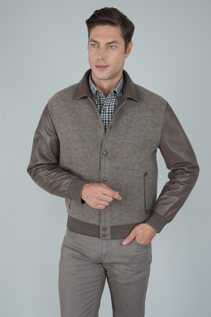 Erkek Kolları Deri Kaşe Mont Vizon (1)