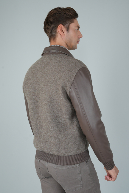 Erkek Kolları Deri Kaşe Mont Vizon - 3