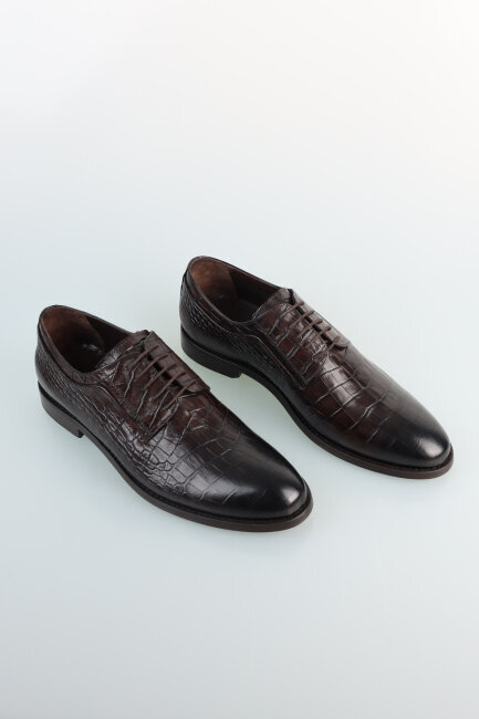 Erkek Kösele Gerçek Deri Kroko Kahve Ayakkabı - 1