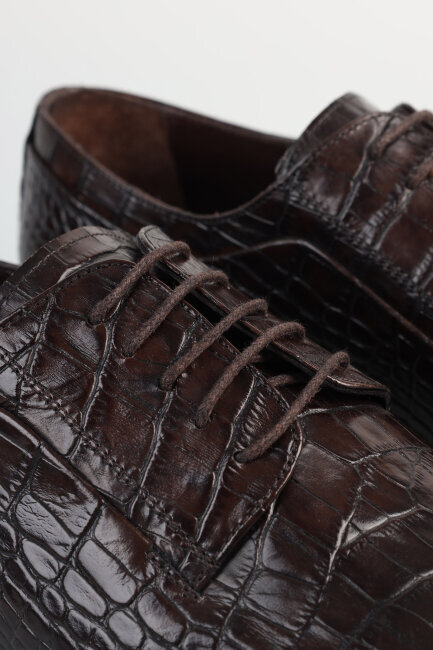 Erkek Kösele Gerçek Deri Kroko Kahve Ayakkabı - 3
