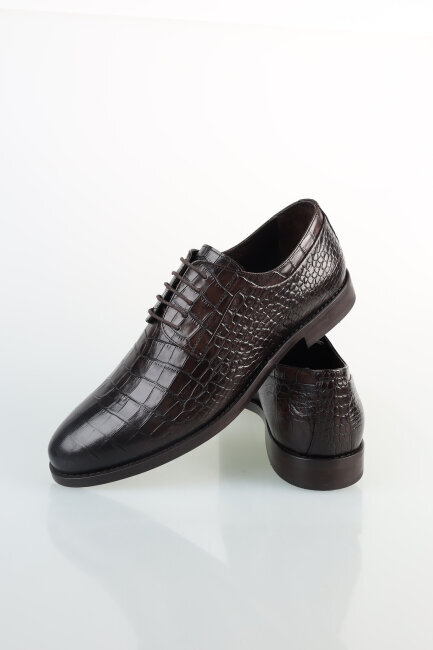 Erkek Kösele Gerçek Deri Kroko Kahve Ayakkabı - 4