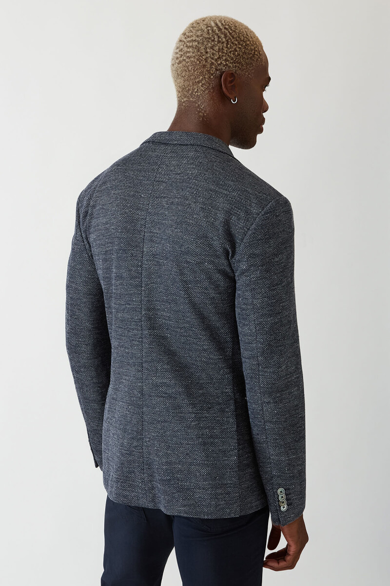 Erkek Lacivert 2 Düğmeli Çift Yırtmaçlı Mono Yaka Ceket (1)