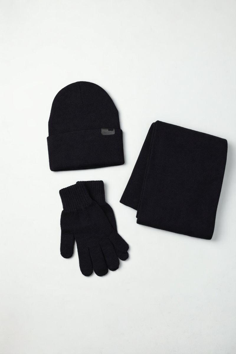 Erkek Lacivert Akrilik Atkı Bere Seti