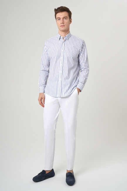 Erkek Lacivert Basic Regular Fit Spor Pamuk Gömlek - 3