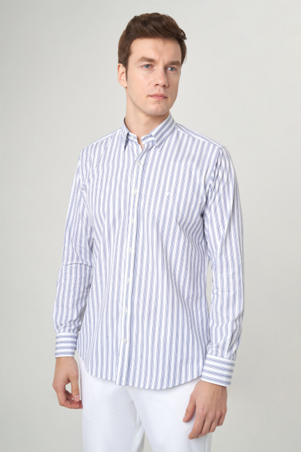 Erkek Lacivert Basic Regular Fit Spor Pamuk Gömlek - 1