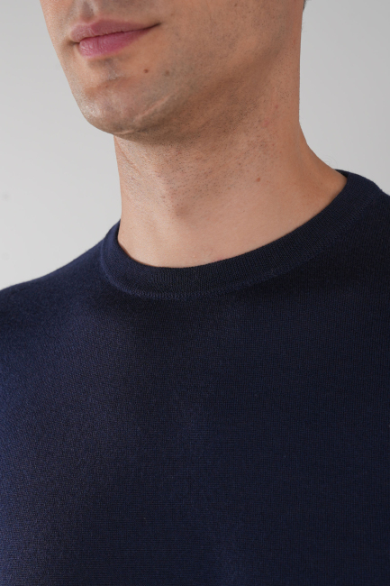 Erkek Lacivert Bisiklet Yaka Yün Triko - 4