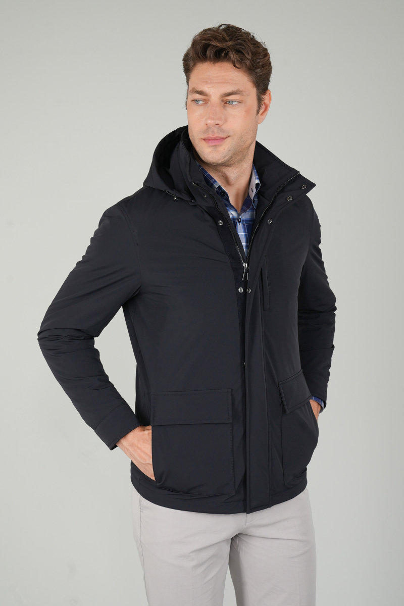 Erkek Lacivert Casual Kapüşonlu Mont - 2