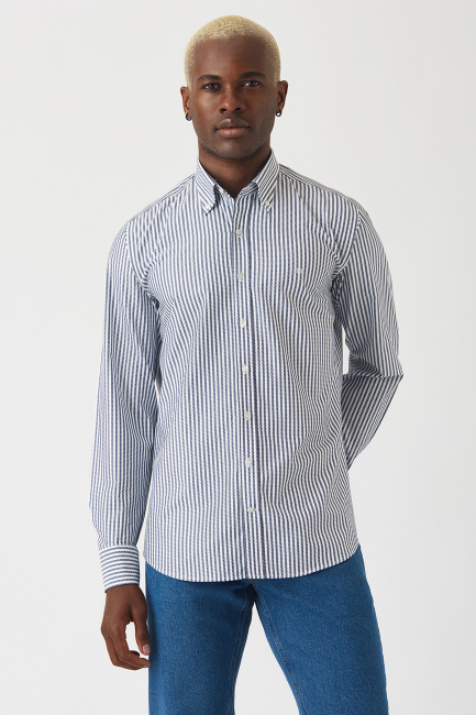 Erkek Lacivert Desenli Regular Fit Günlük Spor Gömlek 