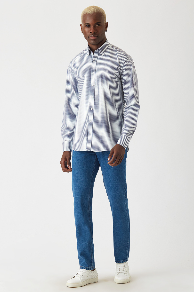 Erkek Lacivert Desenli Regular Fit Günlük Spor Gömlek - 4