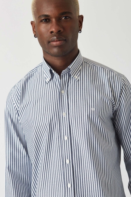 Erkek Lacivert Desenli Regular Fit Günlük Spor Gömlek - 3