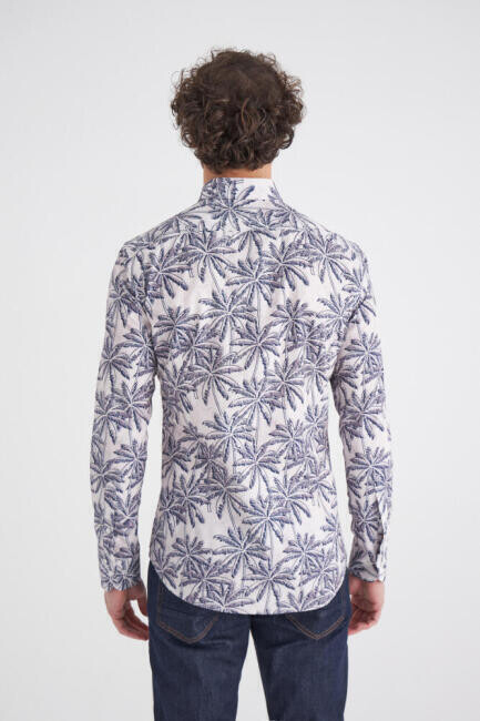 Erkek Lacivert Desenli Slim Fit Pamuk Spor Gömlek - 2