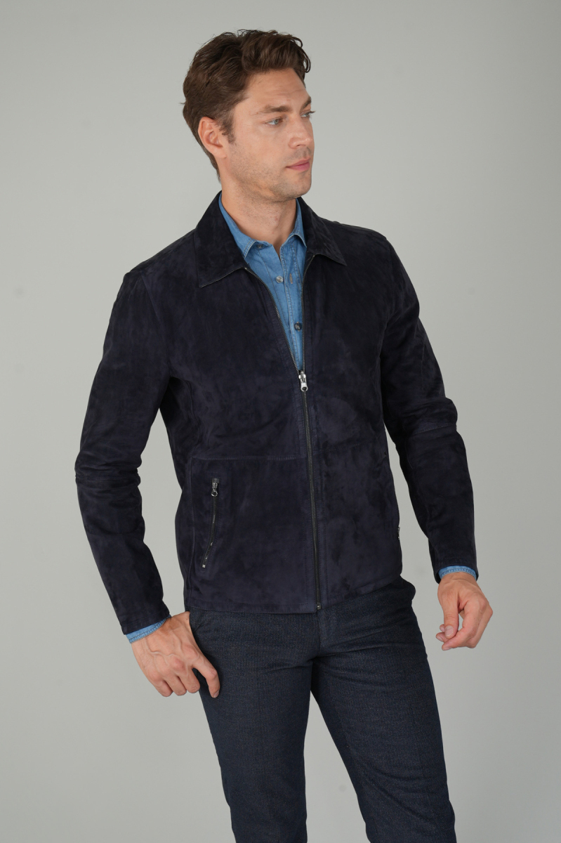 Erkek Lacivert Gerçek Deri Mont - 3