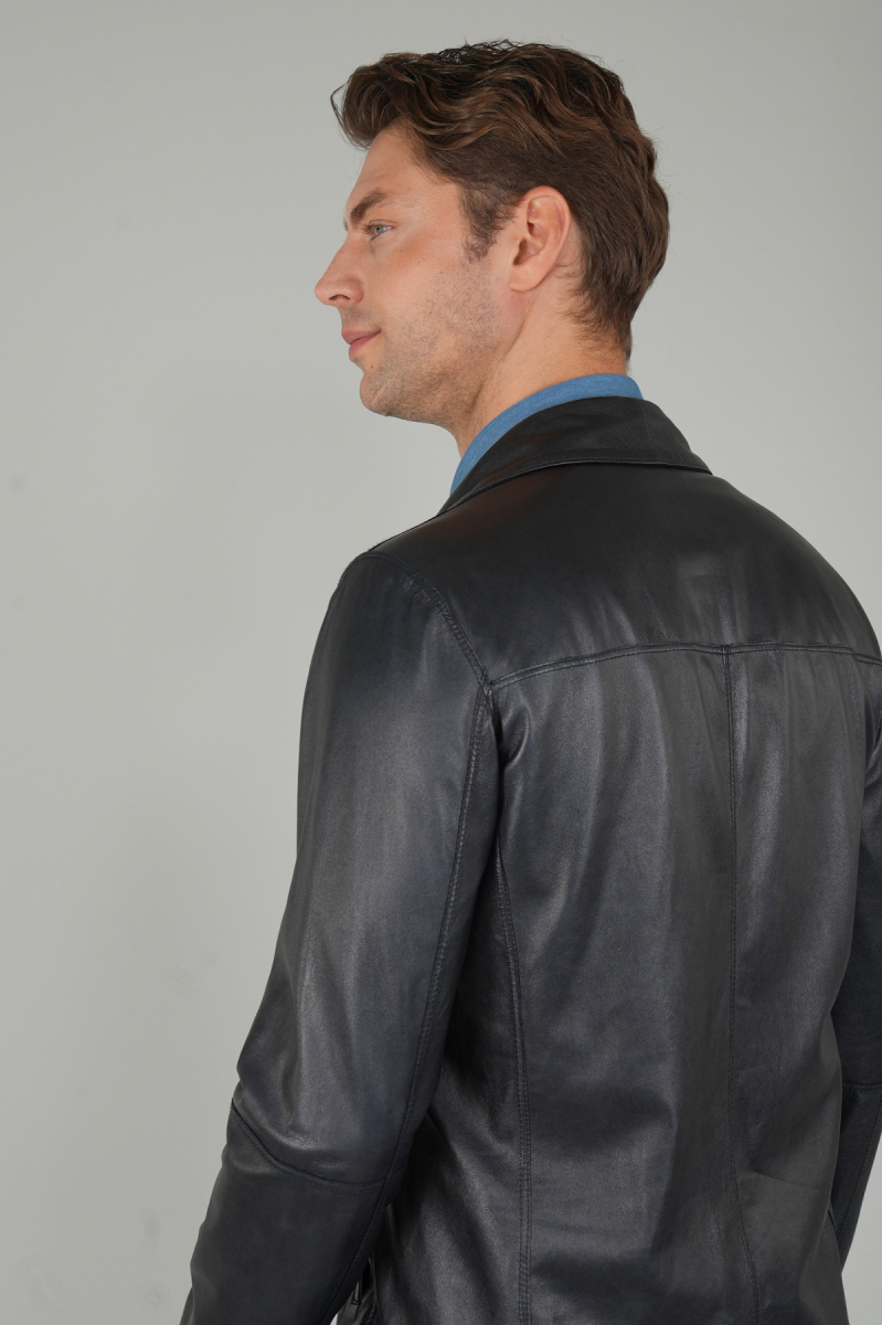 Erkek Lacivert Gerçek Deri Mont - 7