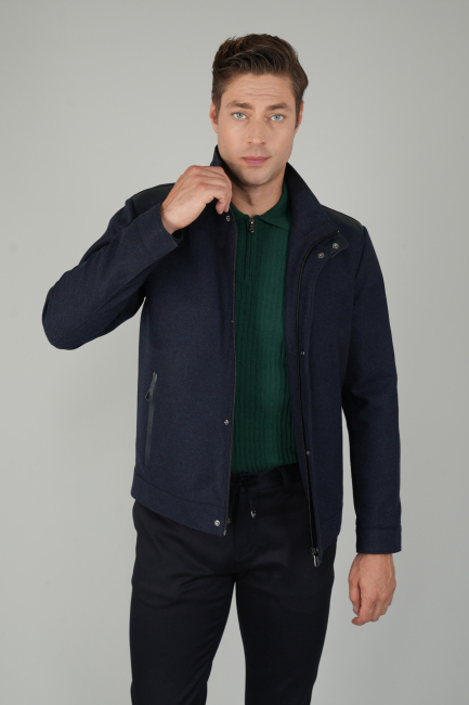 Erkek Lacivert Kaşe Flanel Mont