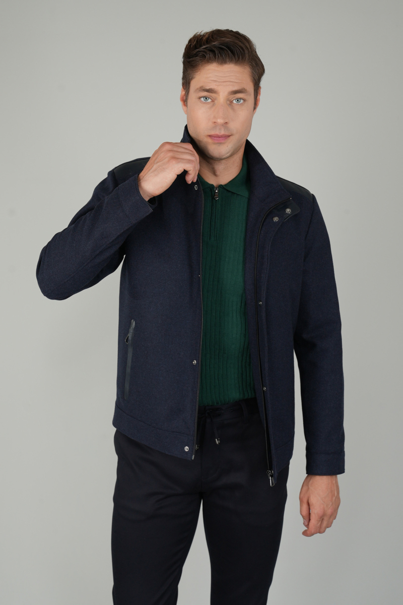 Erkek Lacivert Kaşe Flanel Mont