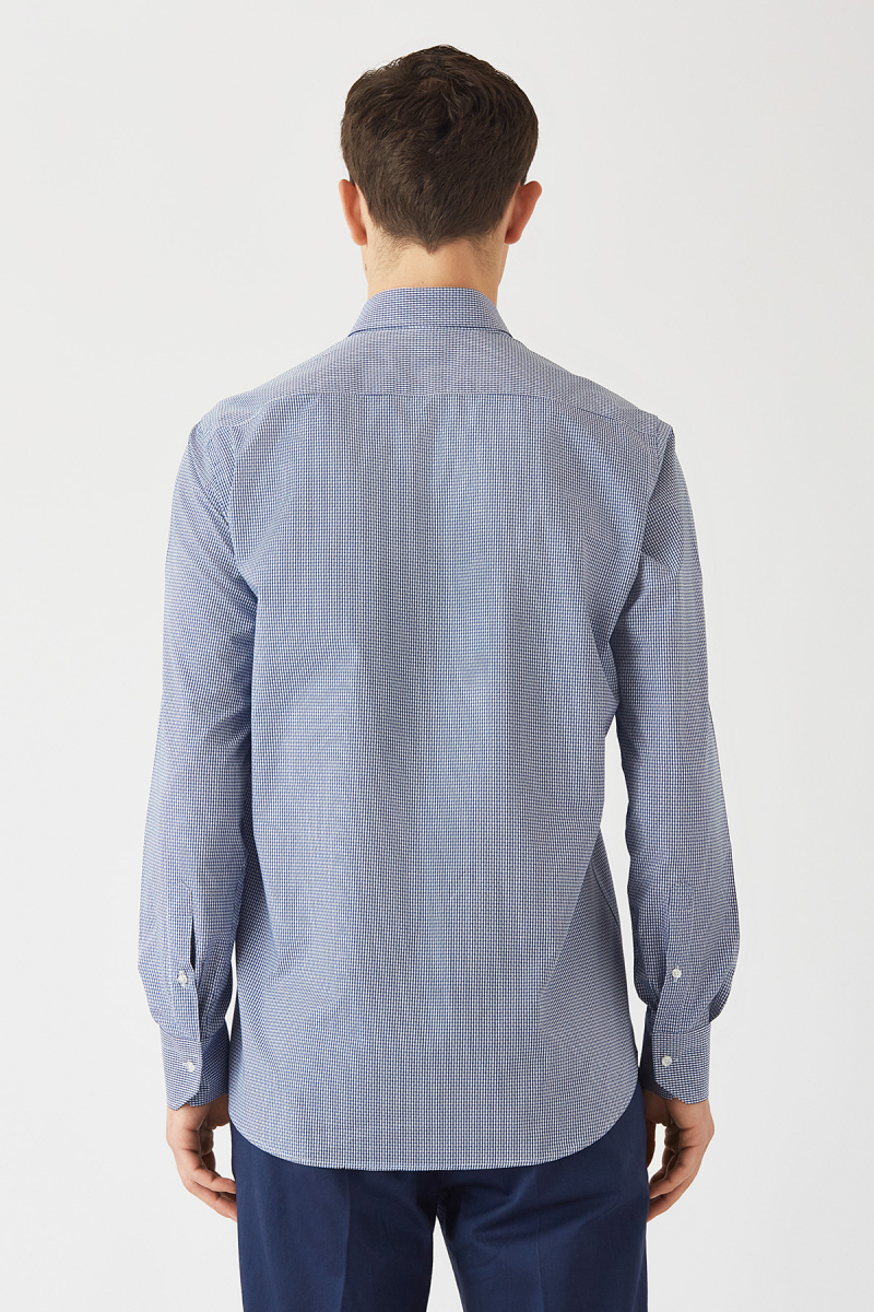 Erkek Lacivert Pamuk Regular Fit Düğmeli Yaka Erkek Gömlek - 2