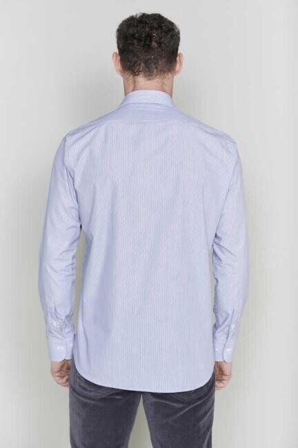 Erkek Lacivert Pamuk Regular Fit İtalyan Yaka Klasik Gömlek - 2