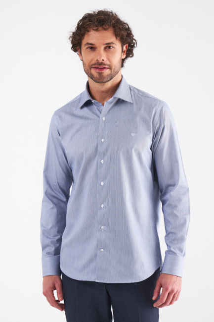 Erkek Lacivert Pamuk Regular Fit Klasik Gömlek 