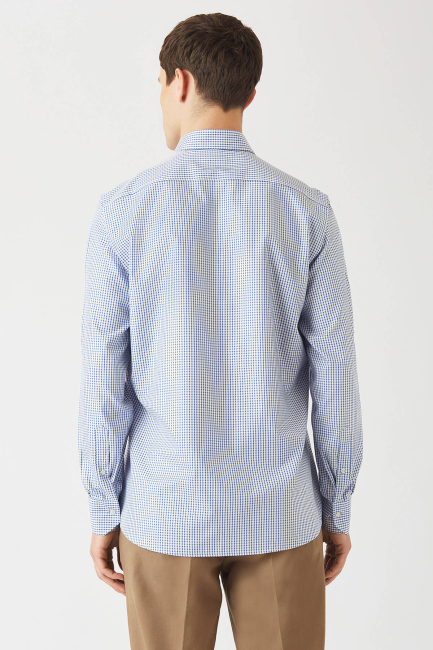 Erkek Lacivert Pamuk Regular Fit Paşa Yaka Spor Gömlek - 2