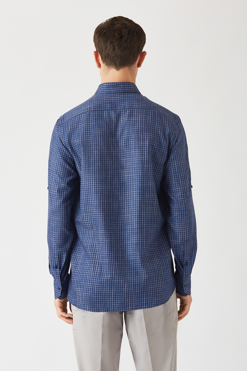 Erkek Lacivert Pamuk Regular Fit Spor Gömlek - 2