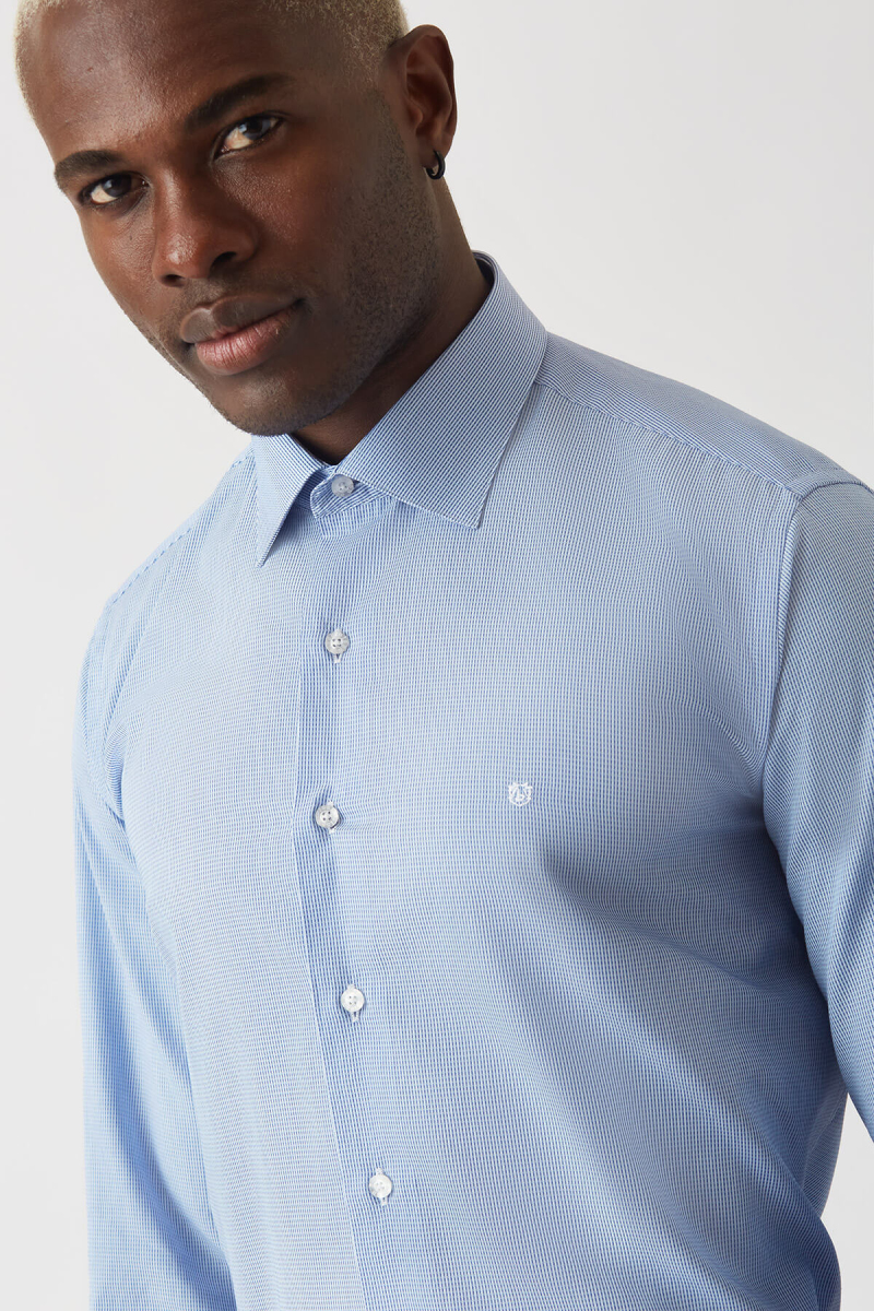 Erkek Lacivert Pamuk Regular Fit Uzun Kol Klasik Gömlek - 3