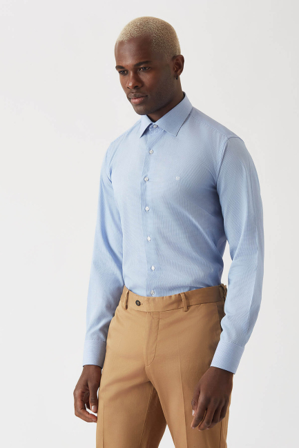 Erkek Lacivert Pamuk Regular Fit Uzun Kol Klasik Gömlek - 4