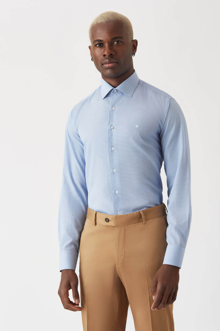 Erkek Lacivert Pamuk Regular Fit Uzun Kol Klasik Gömlek - 1