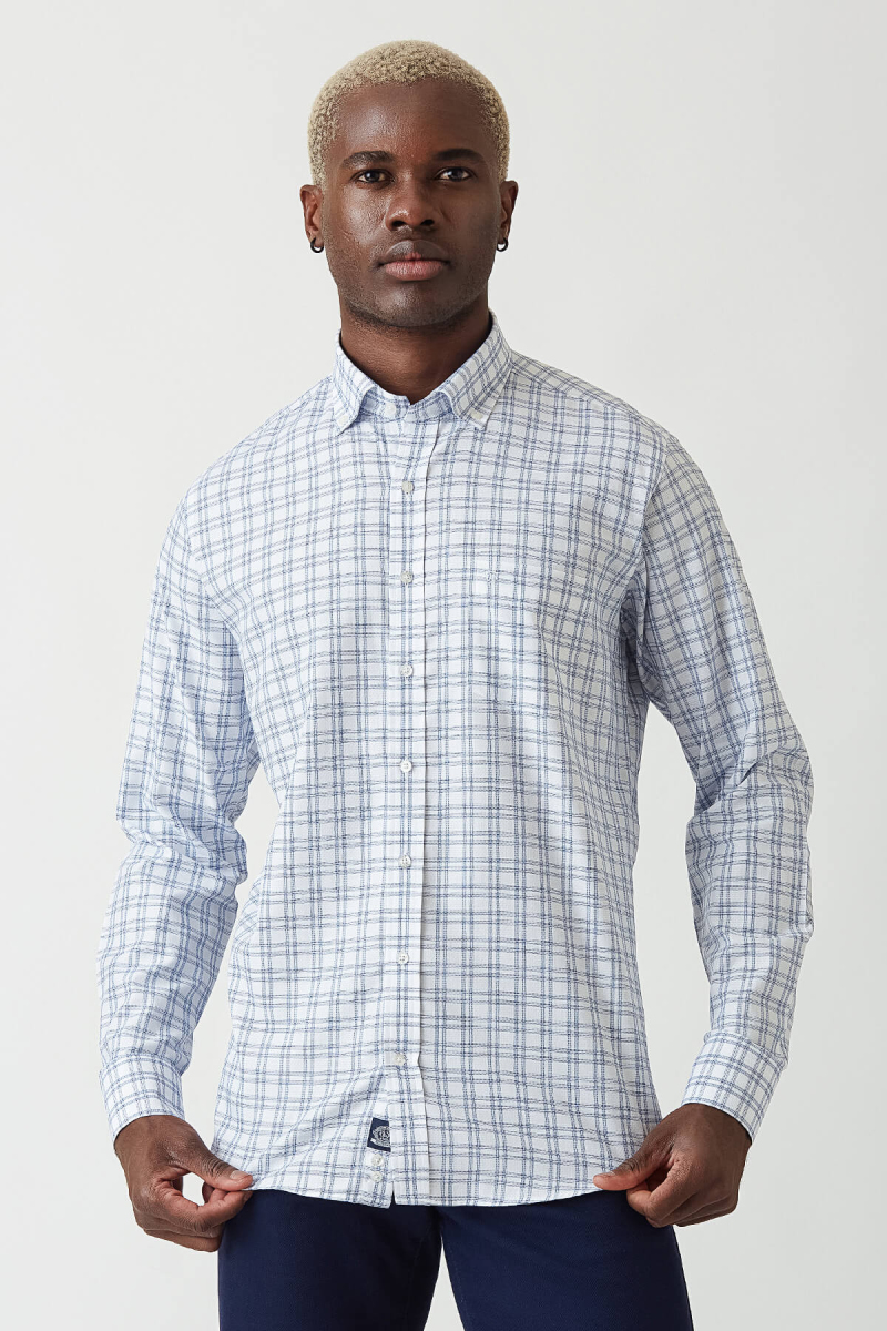 Erkek Lacivert Paşa Yaka Regular Fit Şık Spor Gömlek - 1