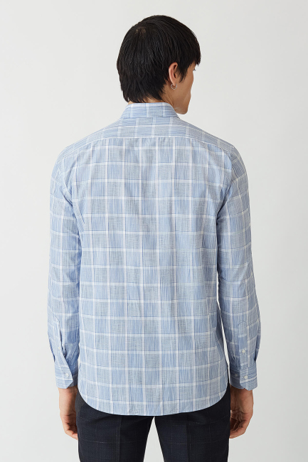 Erkek Lacivert Paşa Yaka Regular Fit Uzun Kol Spor Gömlek - 2