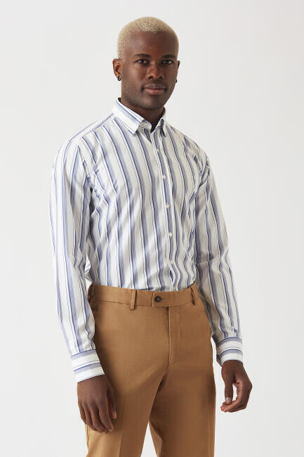 Erkek Lacivert Regular Fit Düğmeli Yaka Spor Gömlek - 4