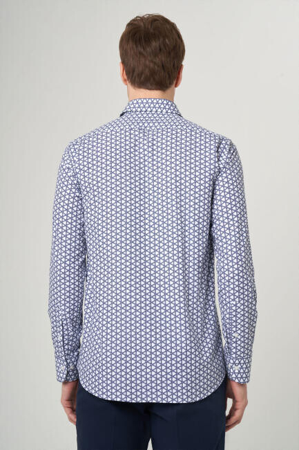 Erkek Lacivert Regular Fit Klasik Yaka Uzun Kol Spor Gömlek (1)